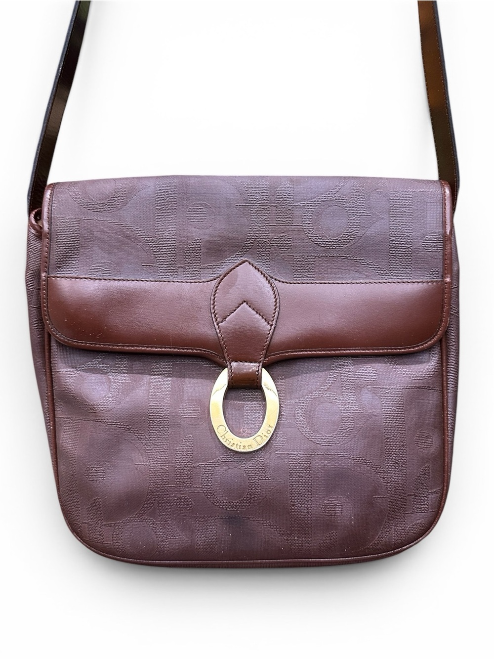 Vintage Christian Dior Brown Monogram Saddle Crossbody Bag Made in France